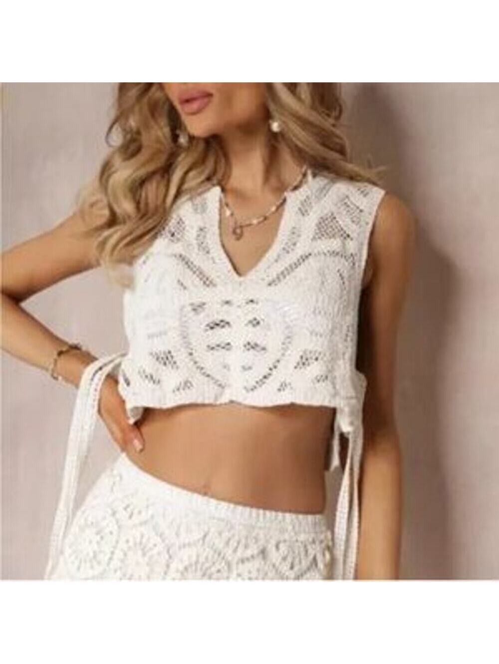 House of Harlow 1960 NWT Women's Beige Crocheted Crop Sleeveless Top One Size